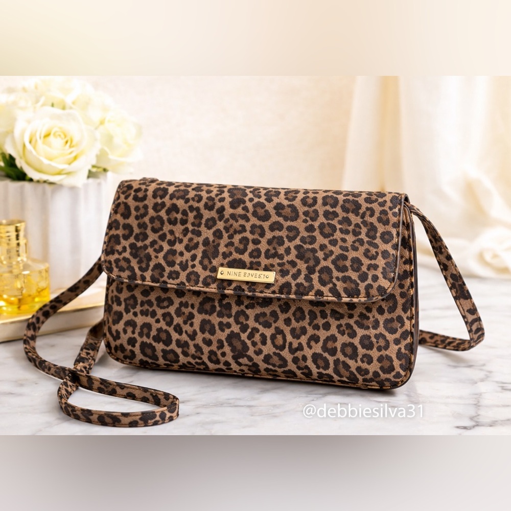 Nine West Leopard Print Nylon Crossbody satchel/Wallet 7.5 x 6.5 New